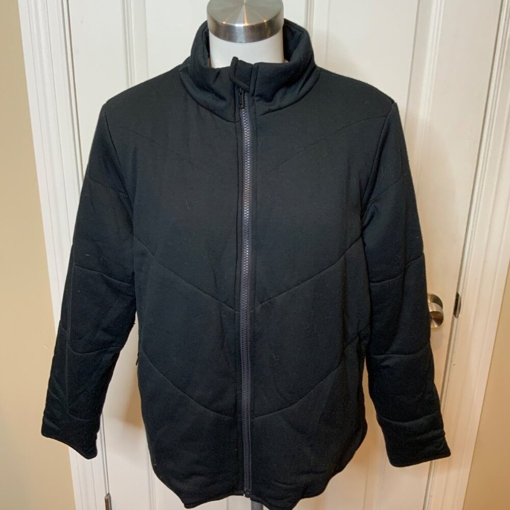 Three Dots Black Quilted Step Hem Knit Zip-Up Jacket, Size XL, NWT! Size XL